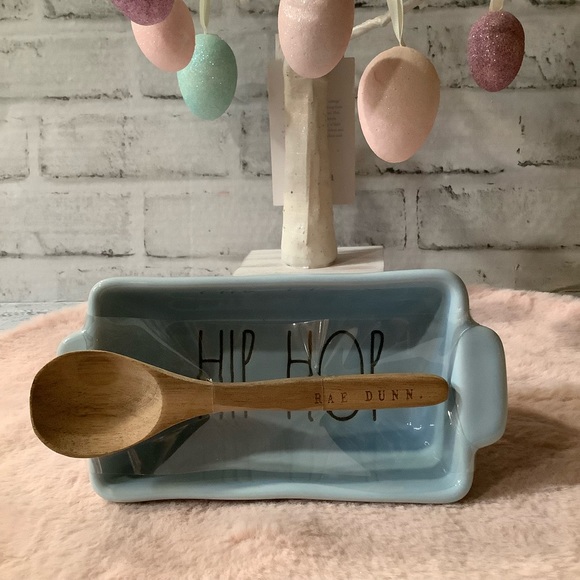 Rae Dunn Ceramic Easter Hip Hop Mini Loaf Pan & Wooden Spoon - Picture 2 of 6